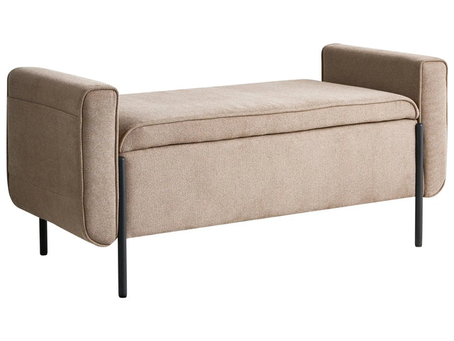 Storage Bench Beige Fabric Upholstery Water-Repellent Metal Legs Lift Up Top Beliani