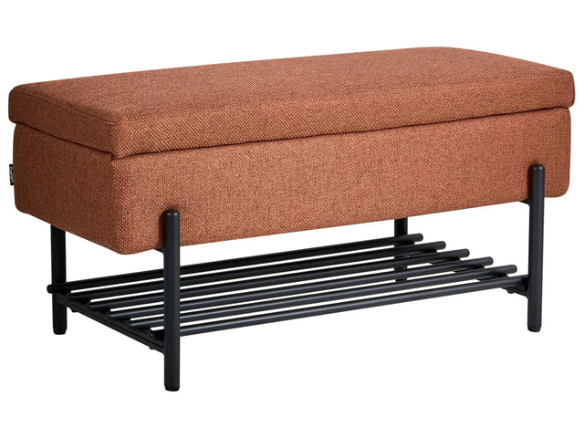 Storage Bench Golden Brown Fabric Upholstery Water-Repellent Metal Legs Lift Up Top Beliani