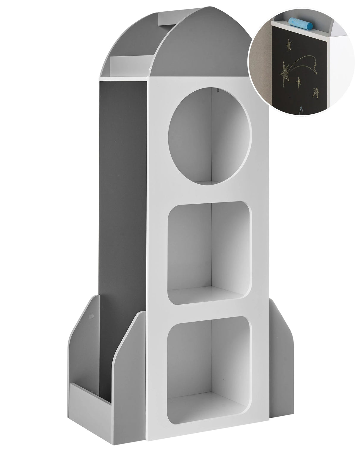 Children Bookshelf White MDF 3-Tier Shelf for Kids Room with Blackboard Playroom Spaceship Shape Scandinavian Style Beliani