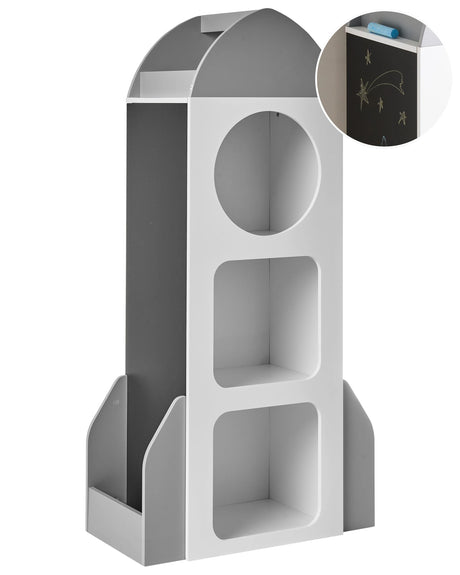 Children Bookshelf White MDF 3-Tier Shelf for Kids Room with Blackboard Playroom Spaceship Shape Scandinavian Style Beliani