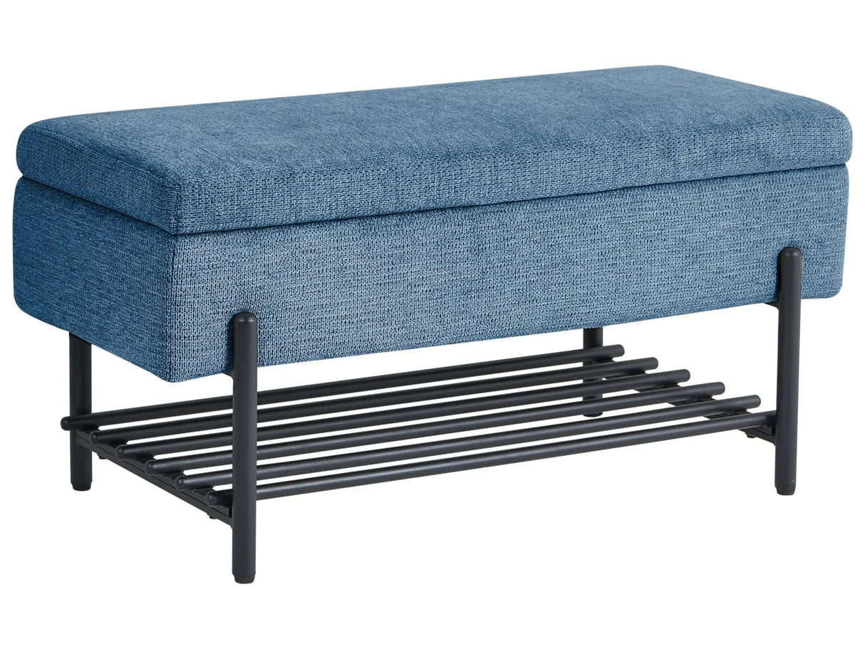 Storage Bench Blue Fabric Upholstery Water-Repellent Metal Legs Lift Up Top Beliani