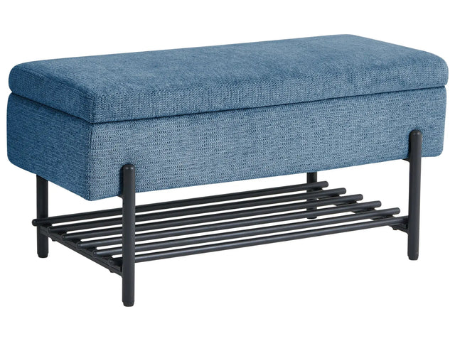 Storage Bench Blue Fabric Upholstery Water-Repellent Metal Legs Lift Up Top Beliani