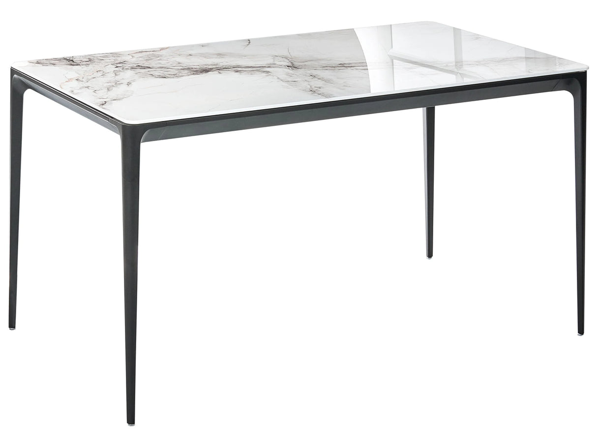 Dining Table White Marble Effect and Black 140 x 80 cm Aluminium Legs Rectangular Modern Dining Room Kitchen Beliani