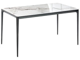 Dining Table White Marble Effect and Black 140 x 80 cm Aluminium Legs Rectangular Modern Dining Room Kitchen Beliani