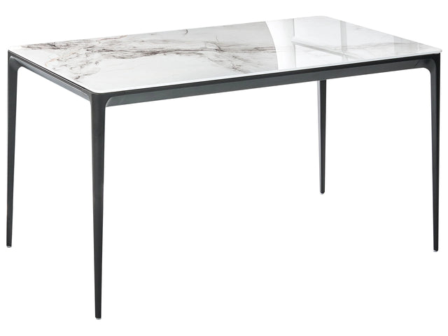 Dining Table White Marble Effect and Black 140 x 80 cm Aluminium Legs Rectangular Modern Dining Room Kitchen Beliani