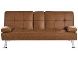 Sofa Bed Golden Brown Faux Leather 3 Seater Drop Down Table Click Clack Beliani