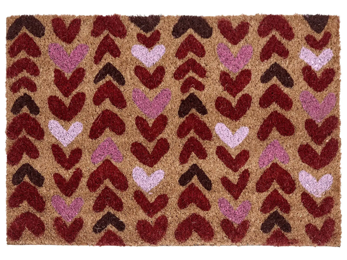 Doormat Natural Coir PVC Backing Anti-Slip 40 x 60 cm Embossed Heart Motif Print Modern Indoor Decoration Beliani