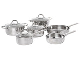 10 Piece Pot and Pan Set Silver Stainless Steel 4 Pots with Lids 2 Frying Pans Beliani
