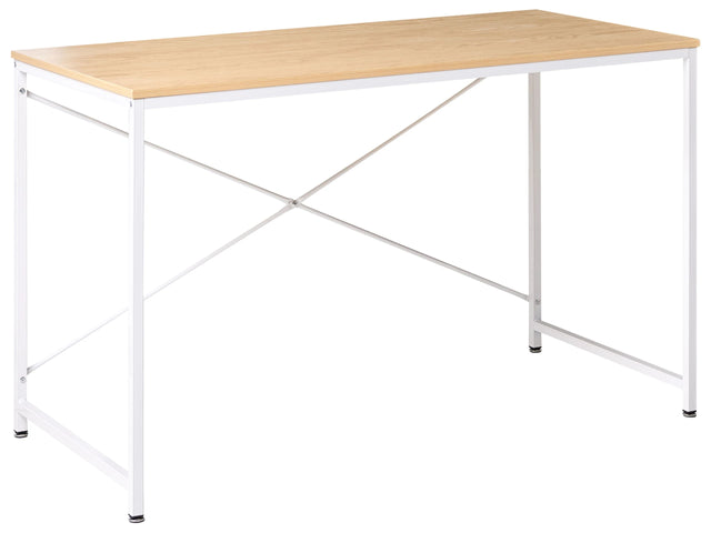 Desk White Light Brown MDF Tabletop Powder Coated Iron Legs and Frame Home Office Modern Industrial Beliani