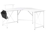 Corner Desk White MDF Tabletop Powder Coated Iron Legs and Frame Add Side Pocket Wide Workstation Modern Beliani