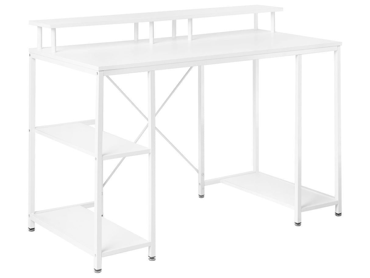 Desk White MDF Tabletop Powder Coated Iron Legs and Frame 3 Shelves Add Storage Space Modern Beliani