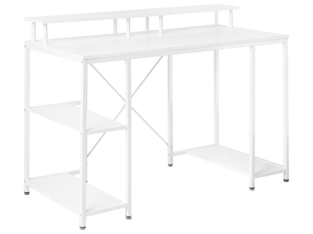 Desk White MDF Tabletop Powder Coated Iron Legs and Frame 3 Shelves Add Storage Space Modern Beliani