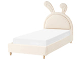 Bed Beige Velvet Upholstered Frame Headrest 3ft EU Single Size Bedroom Kids Room Modern Traditional Beliani