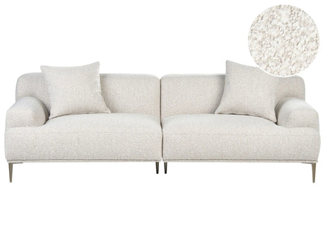 3 Seater Fabric Boucle Sofa Off-White Living Room Modern Style Metal Legs Beliani