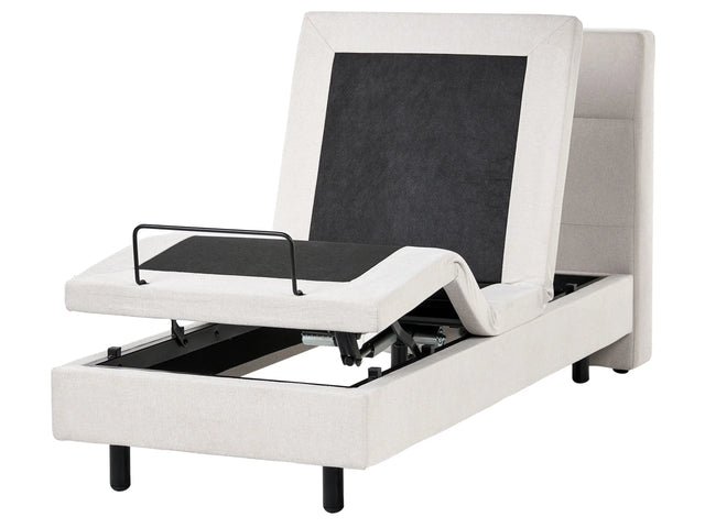 Electric Bed Light Beige EU Small Single 2ft6 Remote Control Adjustable Fabric Upholstery Beliani