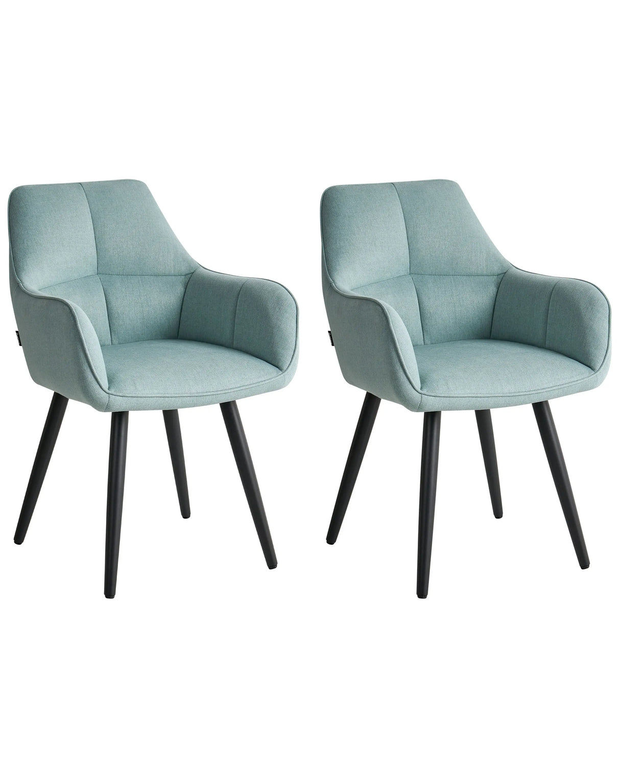 Set of 2 Dining Accent Chairs Mint Green Faux Linen Upholstery with Armrests Metal Base Modern Design Beliani