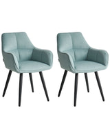 Set of 2 Dining Accent Chairs Mint Green Faux Linen Upholstery with Armrests Metal Base Modern Design Beliani