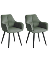 Set of 2 Dining Accent Chairs Green Faux Linen Upholstery with Armrests Metal Base Modern Design Beliani