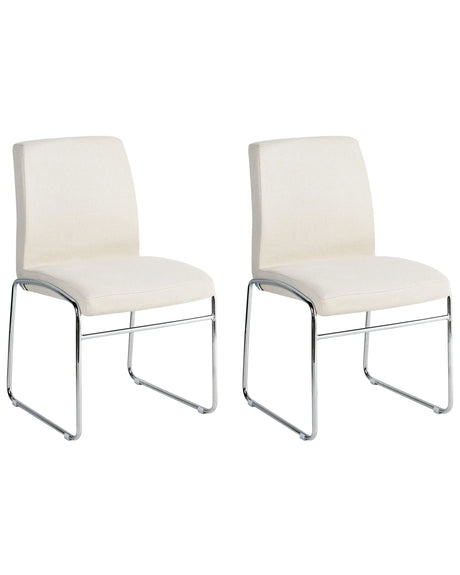 Set of 2 Dining Accent Chairs Light Beige Fabric Upholstery Armless Metal Base Modern Design Beliani