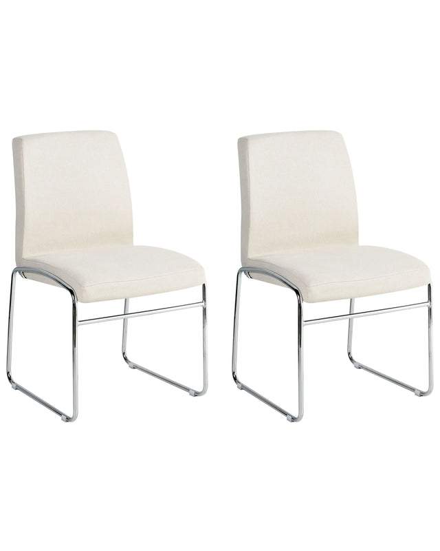 Set of 2 Dining Accent Chairs Light Beige Fabric Upholstery Armless Metal Base Modern Design Beliani