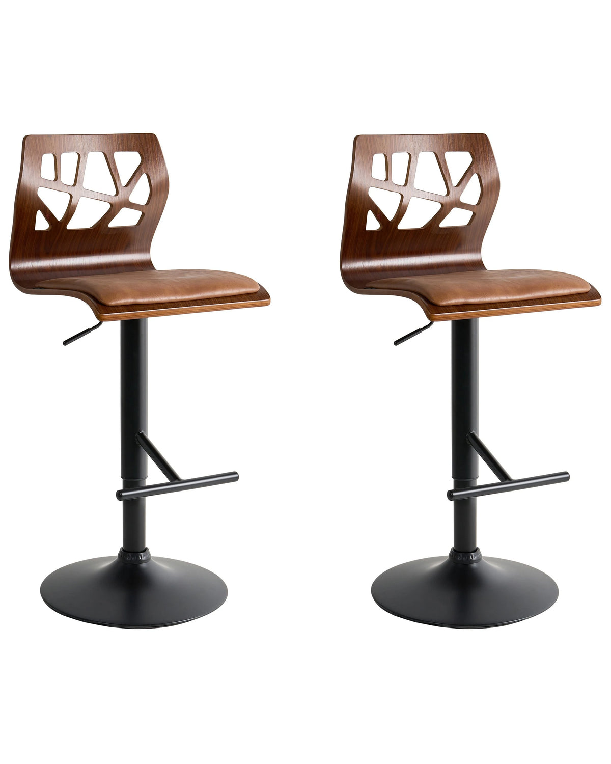 Set of 2 Bar Stools Dark Brown with Black Leg Faux Leather Footrest Swivel Gas Lift Adjustable Height Modern Beliani