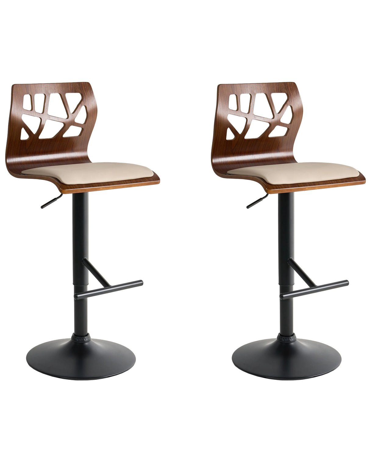 Set of 2 Bar Stools Dark Brown with Beige and Black Leg Faux Leather Footrest Swivel Gas Lift Adjustable Height Modern Beliani