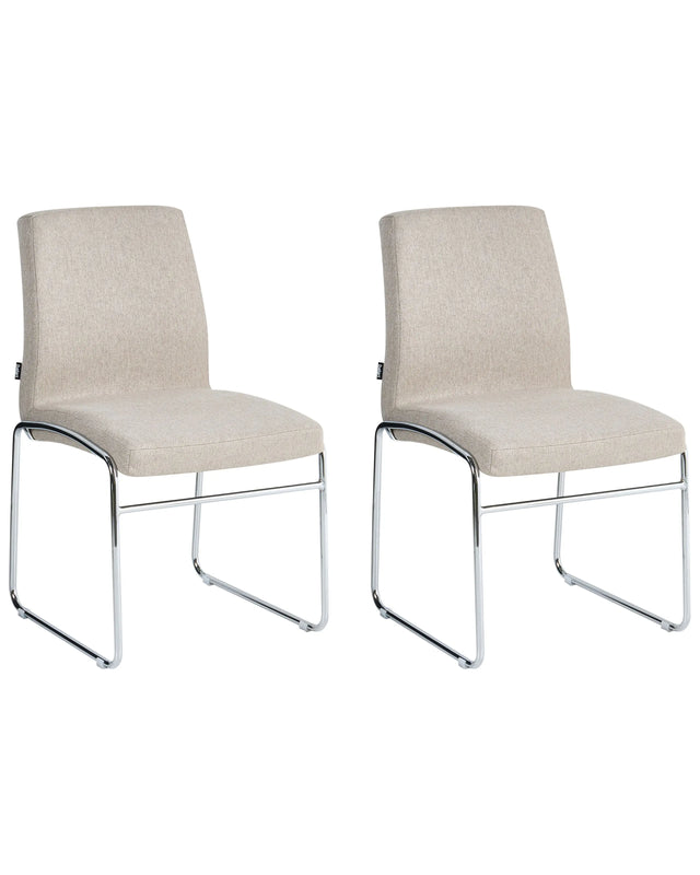 Set of 2 Dining Accent Chairs Beige Fabric Upholstery Armless Metal Base Modern Design Beliani