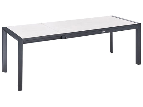 Extending Garden Dining Table Beige HPL Top Aluminium Frame 160/220 x 90 cm UV Water Rust Resistant Outdoor Patio Modern Style Beliani