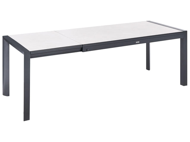 Extending Garden Dining Table Beige HPL Top Aluminium Frame 160/220 x 90 cm UV Water Rust Resistant Outdoor Patio Modern Style Beliani