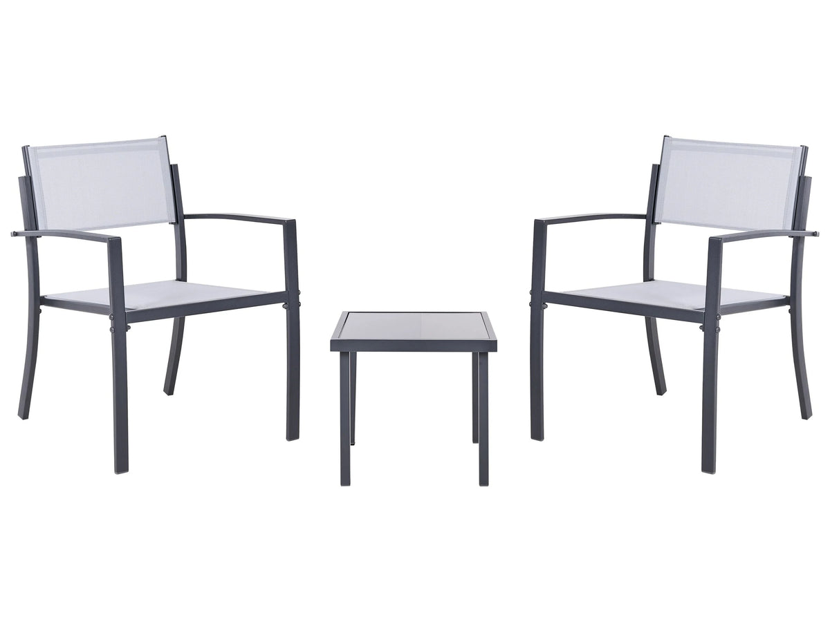 Bistro Set Grey Steel 2 Seater Set with Coffee Table Industrial Modern Style Balcony Beliani