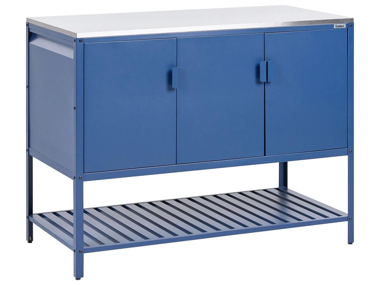 Outdoor Kitchen Cabinet Blue Stainless Steel 3 Door Unit with Top Garden Kitchen Dining Beliani
