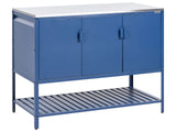 Outdoor Kitchen Cabinet Blue Stainless Steel 3 Door Unit with Top Garden Kitchen Dining Beliani