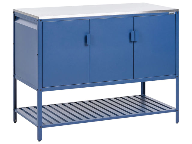 Outdoor Kitchen Cabinet Blue Stainless Steel 3 Door Unit with Top Garden Kitchen Dining Beliani