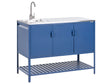 Outdoor Kitchen Cabinet Blue Stainless Steel 3 Door Unit with Top Garden Kitchen Dining Beliani