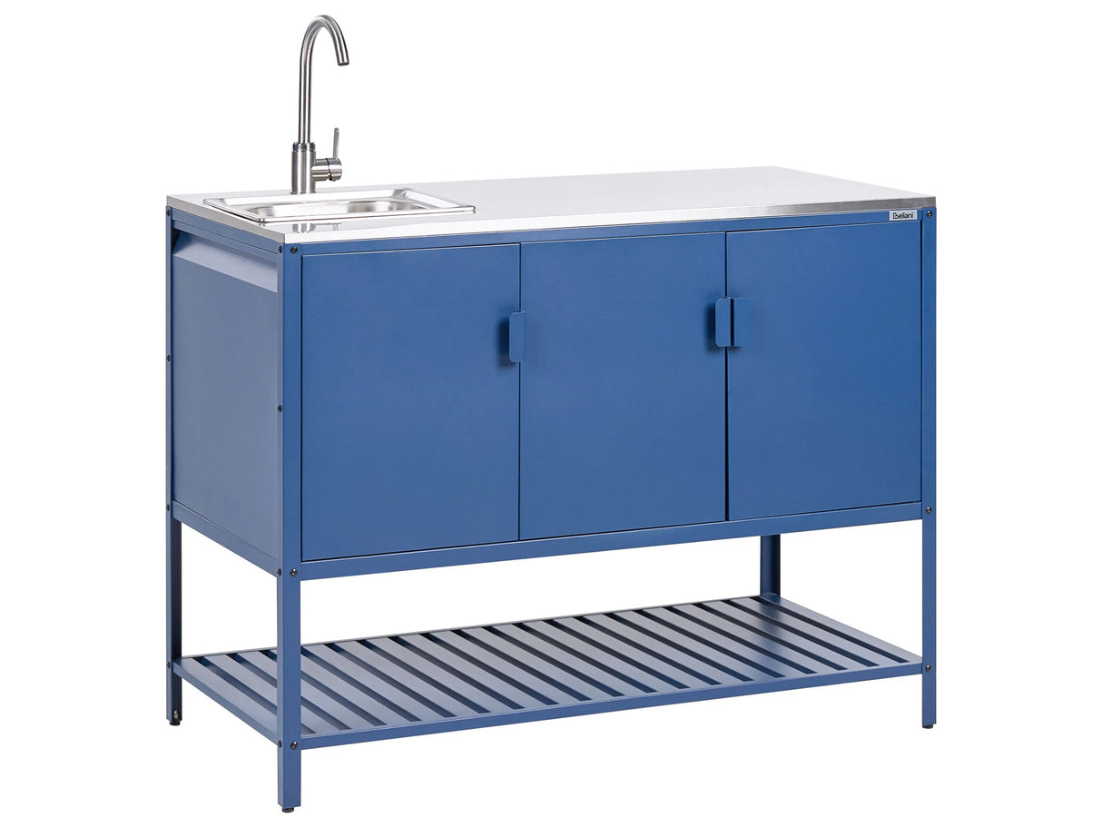 Outdoor Kitchen Cabinet Blue Stainless Steel 3 Door Unit with Top Garden Kitchen Dining Beliani
