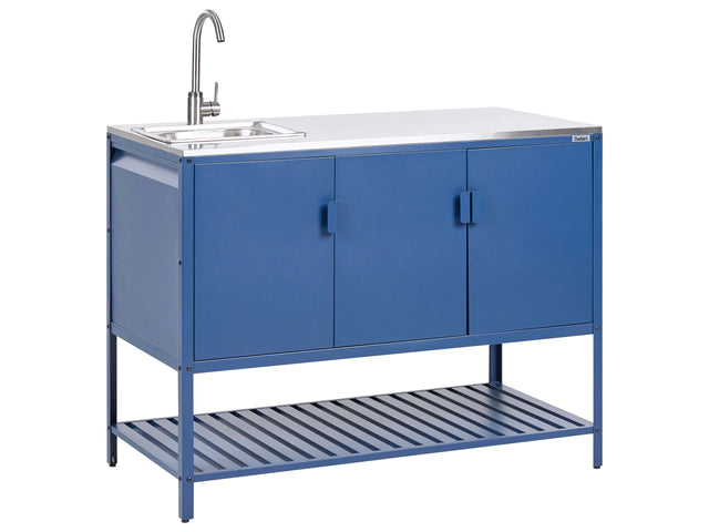Outdoor Kitchen Cabinet Blue Stainless Steel 3 Door Unit with Top Garden Kitchen Dining Beliani