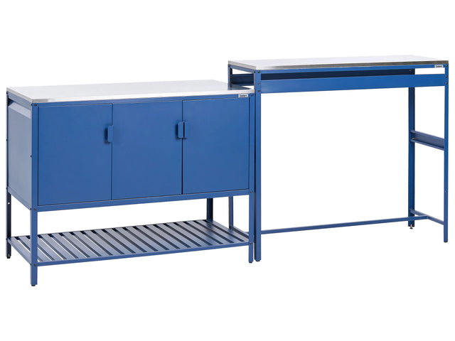 Outdoor Kitchen Cabinet Blue Stainless Steel 3 Door Unit with Top Garden Kitchen Dining Beliani