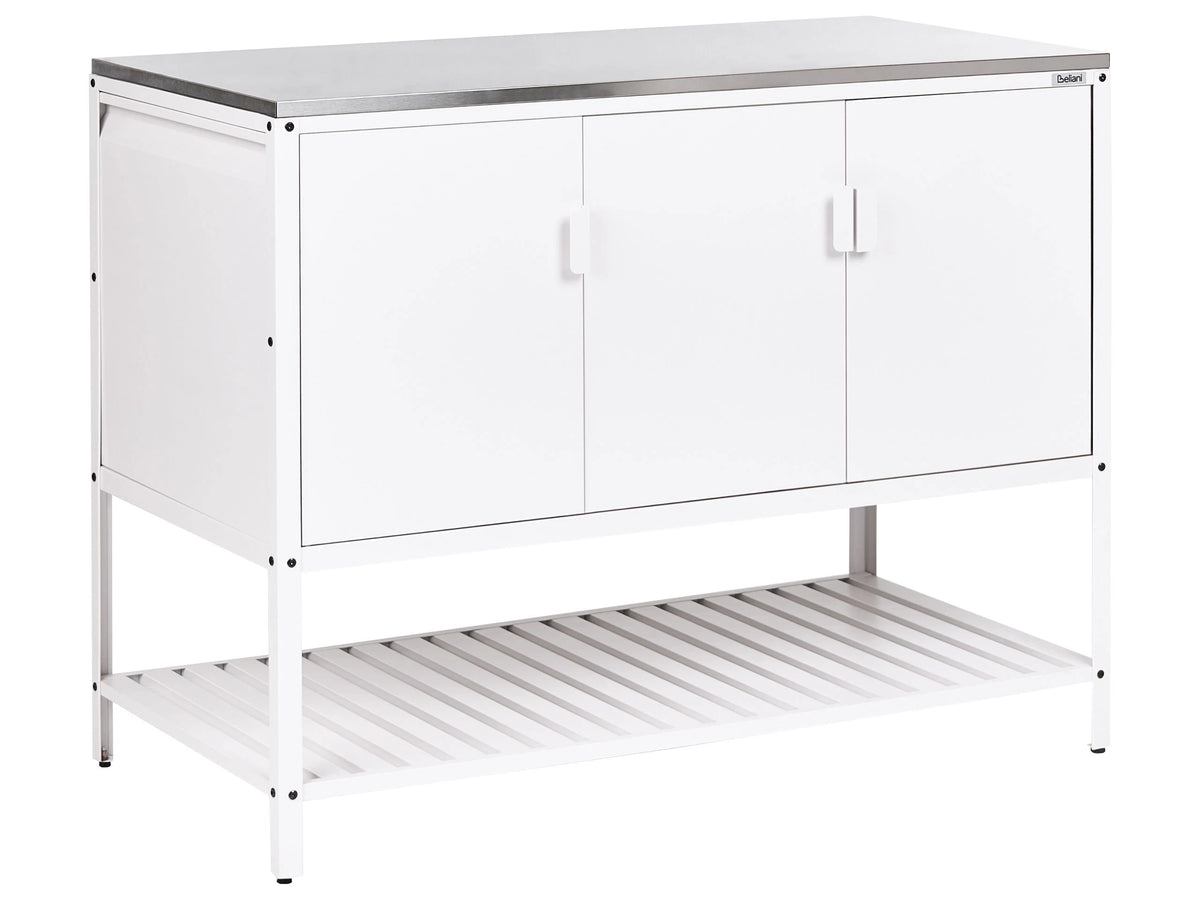 Outdoor Kitchen Cabinet White Stainless Steel 3 Door Unit with Top Garden Kitchen Dining Beliani