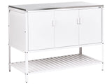 Outdoor Kitchen Cabinet White Stainless Steel 3 Door Unit with Top Garden Kitchen Dining Beliani