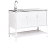 Outdoor Kitchen Cabinet White Stainless Steel 3 Door Unit with Top Garden Kitchen Dining Beliani