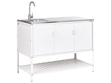 Outdoor Kitchen Cabinet White Stainless Steel 3 Door Unit with Top Garden Kitchen Dining Beliani
