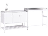 Outdoor Kitchen Cabinet White Stainless Steel 3 Door Unit with Top Garden Kitchen Dining Beliani