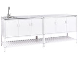 Outdoor Kitchen Cabinet White Stainless Steel 3 Door Unit with Top Garden Kitchen Dining Beliani