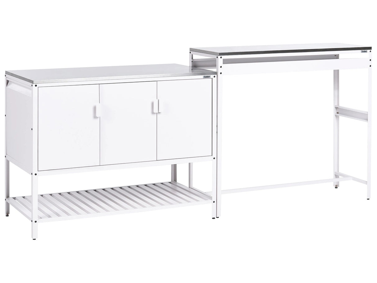 Outdoor Kitchen Cabinet White Stainless Steel 3 Door Unit with Top Garden Kitchen Dining Beliani