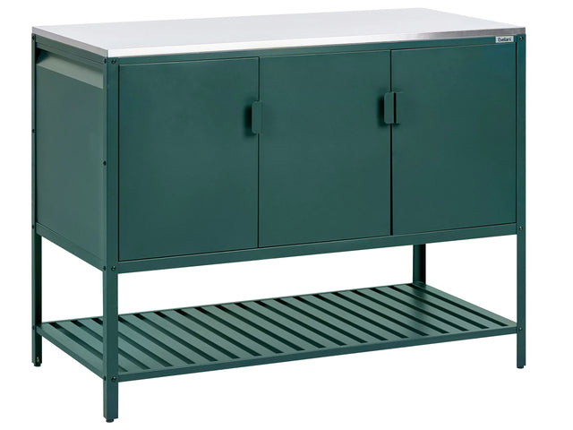 Outdoor Kitchen Cabinet Green Stainless Steel 3 Door Unit with Top Garden Kitchen Dining Beliani