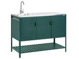 Outdoor Kitchen Cabinet Green Stainless Steel 3 Door Unit with Top Garden Kitchen Dining Beliani
