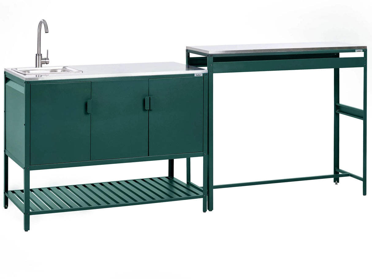 Outdoor Kitchen Cabinet Green Stainless Steel 3 Door Unit with Top Garden Kitchen Dining Beliani