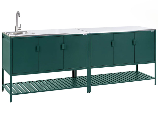 Outdoor Kitchen Cabinet Green Stainless Steel 3 Door Unit with Top Garden Kitchen Dining Beliani