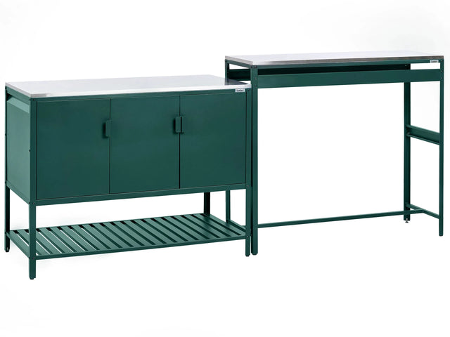 Outdoor Kitchen Cabinet Green Stainless Steel 3 Door Unit with Top Garden Kitchen Dining Beliani
