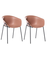 Set of 2 Garden Chairs Brown Plastic Seat Black Metal Legs All-Weather Modern Beliani